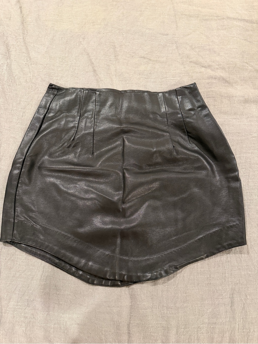 Olivaceous Black Faux Leather Curved Hem Mini Skirt